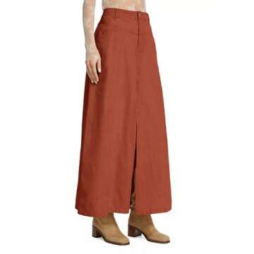 Cicy Bell Womens High Waisted Corduroy Maxi Skirts Split A-line Casual Fall Long Skirt Orange