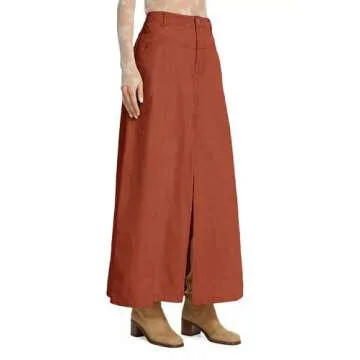 Cicy Bell Womens High Waisted Corduroy Maxi Skirts Split A-line Casual Fall Long Skirt Orange