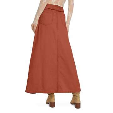 Cicy Bell Womens High Waisted Corduroy Maxi Skirts Split A-line Casual Fall Long Skirt Orange