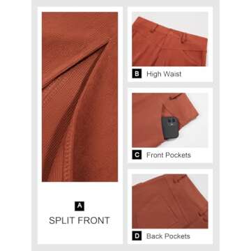 Cicy Bell Womens High Waisted Corduroy Maxi Skirts Split A-line Casual Fall Long Skirt Orange