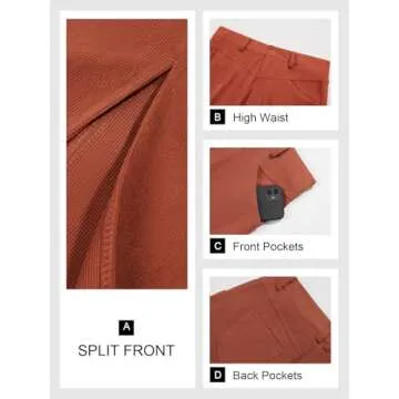 Cicy Bell Womens High Waisted Corduroy Maxi Skirts Split A-line Casual Fall Long Skirt Orange