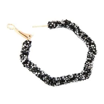 Sparkly Cubic Jewel Geometric Statement Hoop Earrings - Bling Crystal Rhinestone Glitter Hexagon Round Hoops, Vertical Bar (Sparkly Crystal Hexagon - Black)