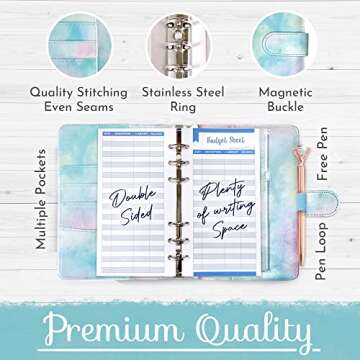 Leather Budget Binder with Free Diamond Pen , Zipper Envelopes , Budget Book , Budget Planner , Savings Binder with Cash Envelopes , Bill Planer (Multicolor)