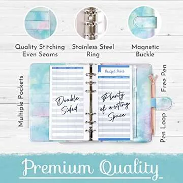 Leather Budget Binder with Free Diamond Pen , Zipper Envelopes , Budget Book , Budget Planner , Savings Binder with Cash Envelopes , Bill Planer (Multicolor)