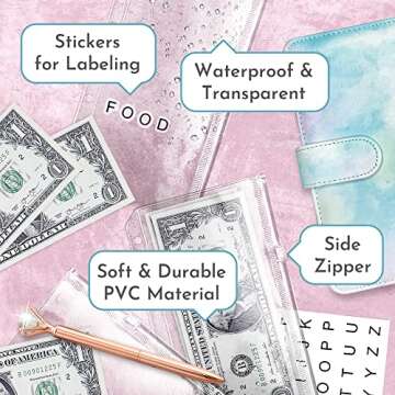 Leather Budget Binder with Free Diamond Pen , Zipper Envelopes , Budget Book , Budget Planner , Savings Binder with Cash Envelopes , Bill Planer (Multicolor)