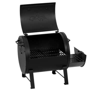 Char-Griller® Portable Charcoal Grill and Side Fire Box Attachment for Texas-Style Offset Smoking Methods with 250 Cooking Square Inches in Black, Model E82424