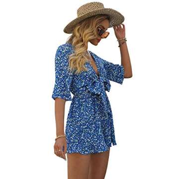 AIMCOO Women's Sexy Floral Tie Knot Romper for Summer