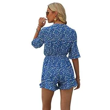 AIMCOO Women's Sexy Floral Tie Knot Romper for Summer