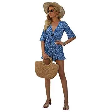 AIMCOO Women's Sexy Floral Tie Knot Romper for Summer