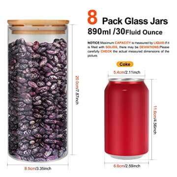 Glass Food Storage Containers Jars with Airtight Bamboo Lid 30 oz 8 pcs, 890 ml Pantry Organization ...