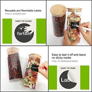 Glass Food Storage Containers Jars with Airtight Bamboo Lid 30 oz 8 pcs, 890 ml Pantry Organization Jar, Glass Terrarium with Lid, Spice, Flour and Sugar Container, Canister Set for Kitchen Counter
