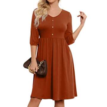 YATHON 3/4 Balloon Sleeve Casual Dress for Women