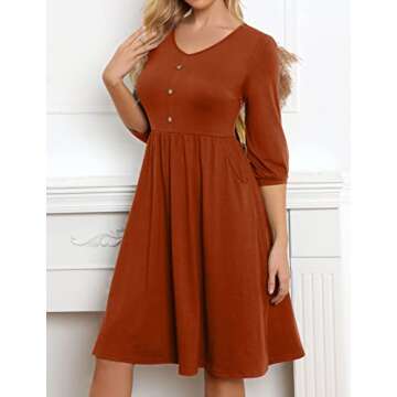 YATHON 3/4 Balloon Sleeve Casual Dress for Women
