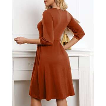YATHON 3/4 Balloon Sleeve Casual Dress for Women