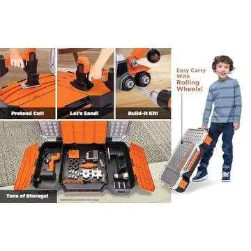 BLACK+DECKER Kids Tool Set All-in-One Mega Case Workshop with Electronic Toy Matrix Drill, Jigsaw an...