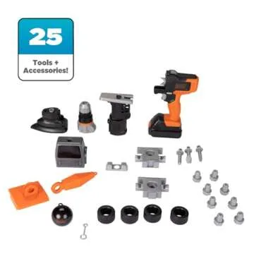 BLACK+DECKER Kids Tool Set All-in-One Mega Case Workshop with Electronic Toy Matrix Drill, Jigsaw and Sander Attachments, 25 Tools & Accessories, Play Tools for Toddlers & Kids