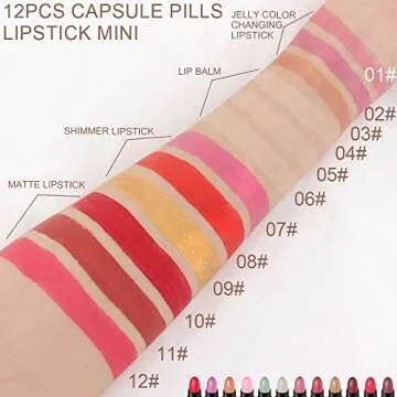 BINGBRUSH 12Pcs Mini Capsule Pills Makeup Lipstick Set,Color Changing Jelly Magic Strawberry Flavor Lip Balm +Matte +Metallic Women Mood Cute Purse Lip Stick