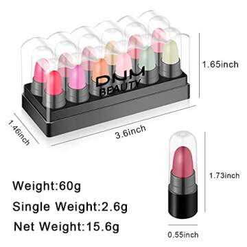 BINGBRUSH 12Pcs Mini Capsule Pills Makeup Lipstick Set,Color Changing Jelly Magic Strawberry Flavor Lip Balm +Matte +Metallic Women Mood Cute Purse Lip Stick