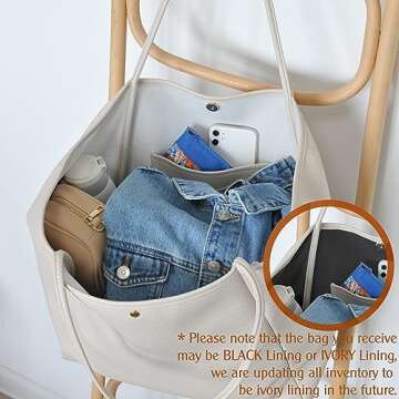 HOXIS Oversize Pu Leather Tote Women Weekender Bag Shopper Handbag Travel Purse (Ivory)