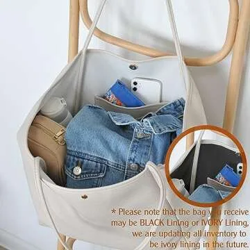 HOXIS Oversize Pu Leather Tote Women Weekender Bag Shopper Handbag Travel Purse (Ivory)