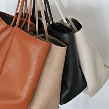 HOXIS Oversize Pu Leather Tote Women Weekender Bag Shopper Handbag Travel Purse (Ivory)