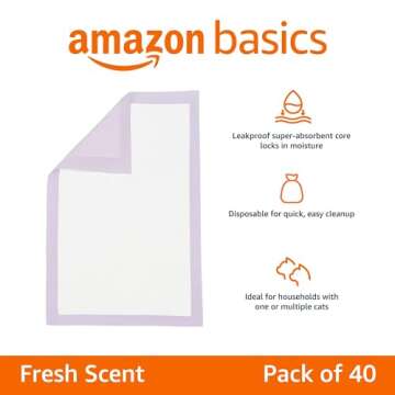Amazon Basics Cat Pad Refills for Litter Box, Fresh Scent, Pack of 40, Purple and White