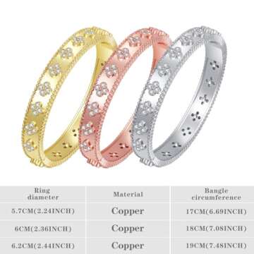 AIMADE 18k Gold Plated Lucky Clover Bracelet Bangle for Women Simple Cute Trendy Bracelet Jewelry Gi...