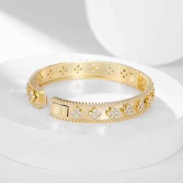 AIMADE 18k Gold Plated Lucky Clover Bracelet Bangle for Women Simple Cute Trendy Bracelet Jewelry Gifts (gold, 17)