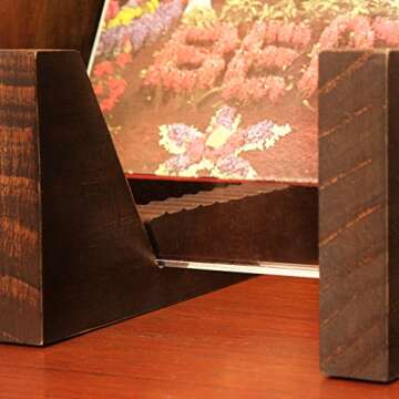 KAIU Vinyl Record Storage - Solid Wood with Crystal Clear Acrylic Holder - Premium Design, Perfect 12" LPs or 7" Singles Display Unit - Stores and Supports up to 50 Albums (Walnut)