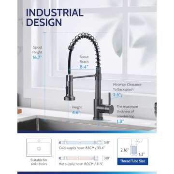LUFEIDRA Kitchen Faucet Gray Black Stylish & Durable