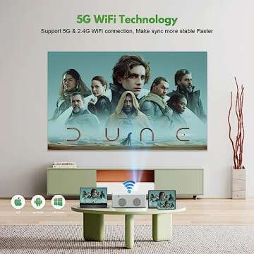 Mini Projector, 2023 Projector with WiFi and Bluetooth, Movie Projector, 1080P Full HD Supported Outdoor Projector, Portable Projector Compatible with Android/iOS/Windows/TV Stick/HDMI/USB