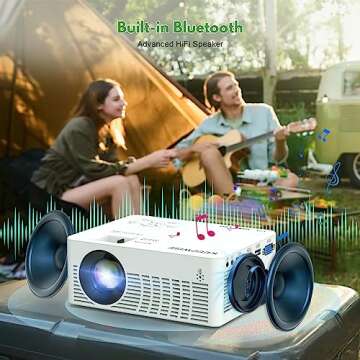 Mini Projector, 2023 Projector with WiFi and Bluetooth, Movie Projector, 1080P Full HD Supported Outdoor Projector, Portable Projector Compatible with Android/iOS/Windows/TV Stick/HDMI/USB