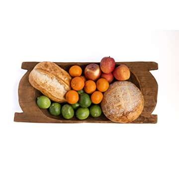 Red Barn Candle Company - 28" x 12" x 4" - Eurostyle Trencher Rustic Wooden Dough Bowl With Handles - Bateas - Home Decoration Display Centerpiece - Handmade & Imported from Mexico (Large)