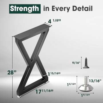 Yes4All Metal Table Legs 28 inch Height with Adjustable Protector Levelers, Zig Zag Heavy Duty Metal...
