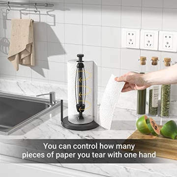 Swaitee Paper Towel Holder Countertop, Paper Towel Stand with Ratchet System for Kitchen Bathroom, One-Handed Tear Paper Stainless Steel Paper Towel Holder with Suction Cups