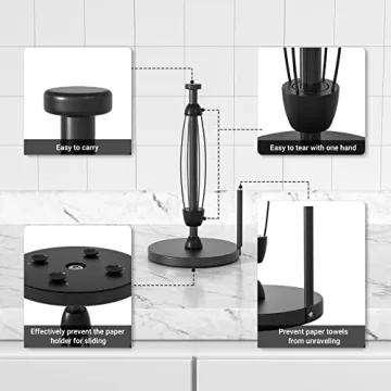 Swaitee Paper Towel Holder Countertop, Paper Towel Stand with Ratchet System for Kitchen Bathroom, One-Handed Tear Paper Stainless Steel Paper Towel Holder with Suction Cups