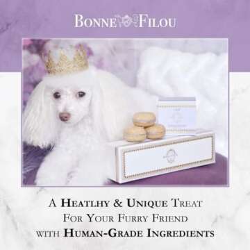 Bonne et Filou Dog Treats for Valentine Gourmet Dog Macarons Human Grade Dog Gift Box Healthy and Delicious Snacks for Small to Large Dogs All Natural Macaron Dog Cakes - Lavender 6 Count