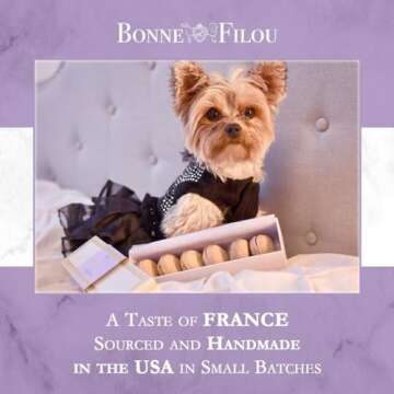 Bonne et Filou Dog Treats for Valentine Gourmet Dog Macarons Human Grade Dog Gift Box Healthy and Delicious Snacks for Small to Large Dogs All Natural Macaron Dog Cakes - Lavender 6 Count