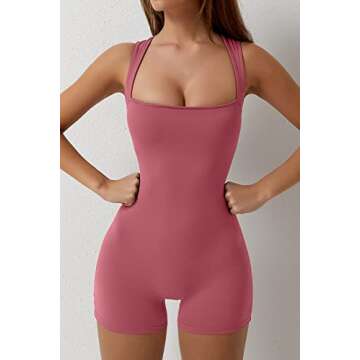 QINSEN Women's Square Neck High Stretch Jumpsuit