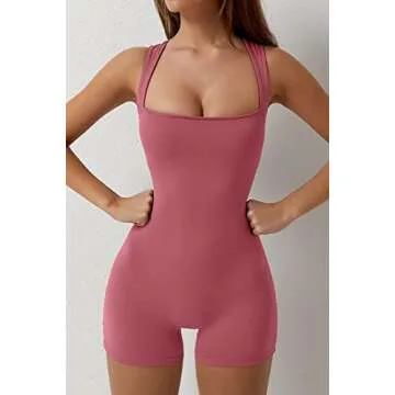 QINSEN Women's Square Neck High Stretch Jumpsuit