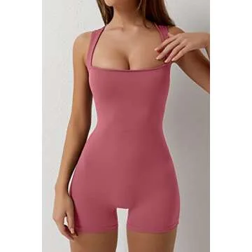 QINSEN Women's Square Neck High Stretch Jumpsuit