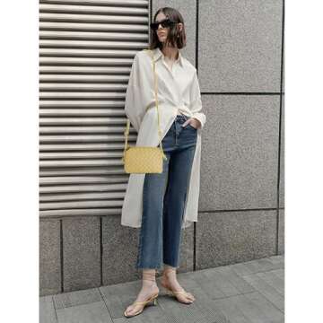 Woven Crossbody Bags For Women, Small Handmade Purse Clutch Shoulderbag Handbag, Zipper Closure (Yellow)