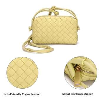 Woven Crossbody Bags For Women, Small Handmade Purse Clutch Shoulderbag Handbag, Zipper Closure (Yellow)