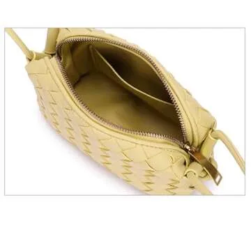 Woven Crossbody Bags For Women, Small Handmade Purse Clutch Shoulderbag Handbag, Zipper Closure (Yellow)