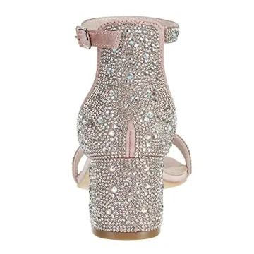 SheSole Women's Open Toe Strappy Low Block Heel Bling Rhinestone Sandals for Wedding Bride Dress Shoes Champagne US Size 7