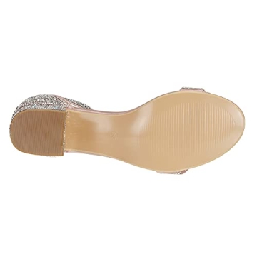 SheSole Women's Open Toe Strappy Low Block Heel Bling Rhinestone Sandals for Wedding Bride Dress Shoes Champagne US Size 7