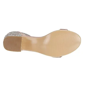 SheSole Women's Open Toe Strappy Low Block Heel Bling Rhinestone Sandals for Wedding Bride Dress Shoes Champagne US Size 7