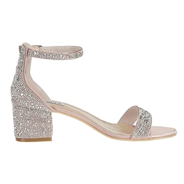 SheSole Women's Open Toe Strappy Low Block Heel Bling Rhinestone Sandals for Wedding Bride Dress Shoes Champagne US Size 7