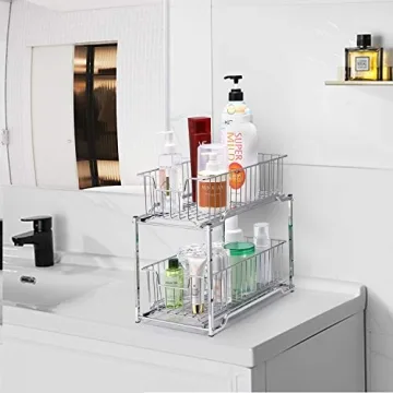 Stackable Under Sink Organizer with Sliding Drawer Chrome
