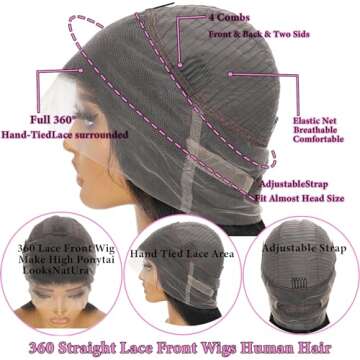 ACIWP 360 Lace Front Wigs Human Hair Pre Plucked Straight hd Lace Front Wigs Human Hair Wigs for Black Women 360 Full Lace Human Hair Wig with Baby Hair can make Bun and High Ponytail 24 Inch